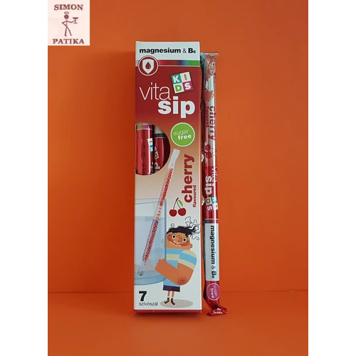 Vitasip Kids Magnézium+ B6 vitamin  cseresznye izű szívószál 7db
